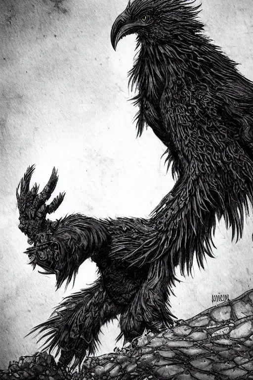 Prompt: raven monster, highly detailed, digital art, sharp focus, trending on art station, kentaro miura manga art style