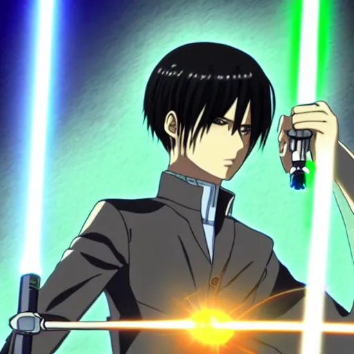 Levi Ackerman from Attack on Titan using lightsabers,, Stable Diffusion