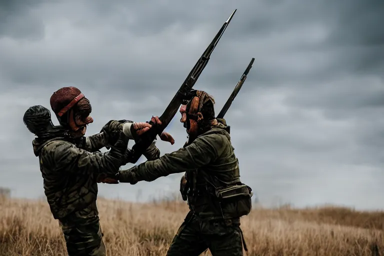 Image similar to Combat Extended, Canon EOS R3, f/1.4, ISO 200, 1/160s, 8K, RAW, unedited, symmetrical balance, in-frame, combat photography, colorful