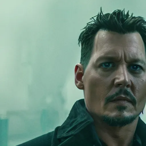 Image similar to cinematic film still of Johnny Depp in Blade Runner 2049