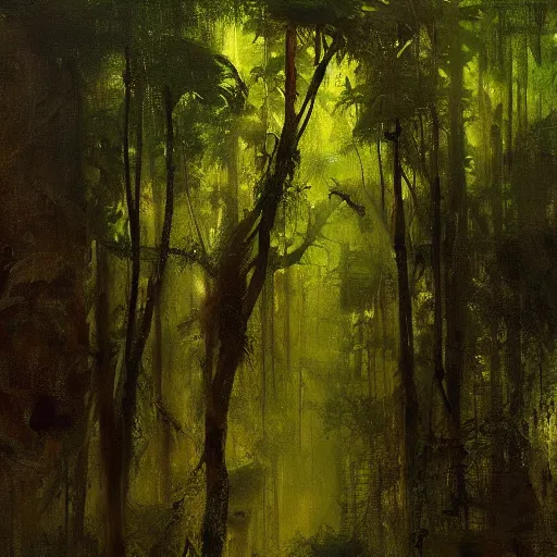Prompt: a rainforest painting by jeremy mann