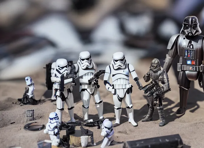 Image similar to a detailed photo of a diorama with star wars toys, macro photography, zoom