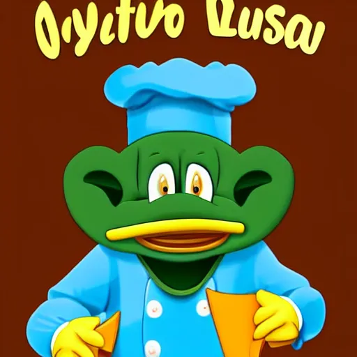 Image similar to cute platypus wearing a chef hat and holding a lasagna into an over, with three basil leaves over the lasagna, disney old style, ultradetailed, 3 d, disney style