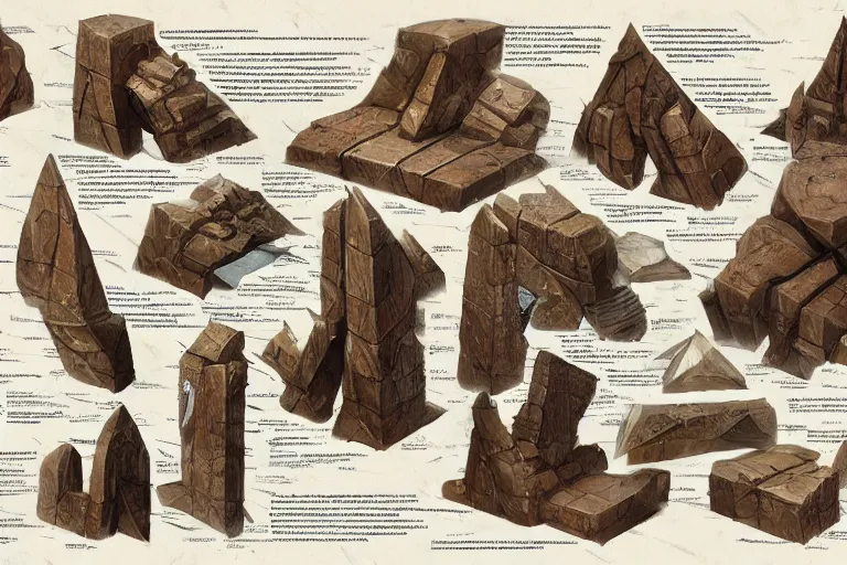 Image similar to schematic diagram of axes, dwarven, materials, built, book, page, detailed, cross section, trending on artstation, cgsociety, Ralph McQuarrie and Greg Rutkowski