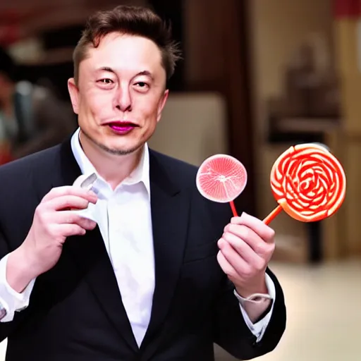 Prompt: chinese elon musk seductively licks a lollipop.