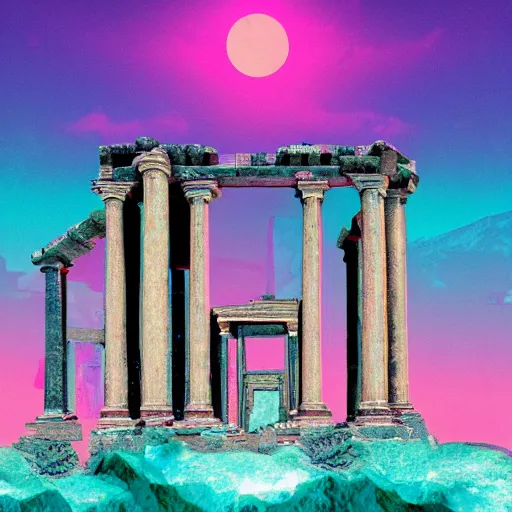 Prompt: ancient roman structure, epic retrowave art, trending on art station