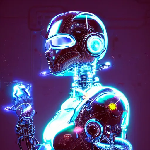 Image similar to a beautiful fighting body of a bot fighter pilot woman mostly made of wires and electronic circuits board led luminous, an ultrafine detailed illustration by james jean, final fantasy, intricate linework, bright colors, behance contest winner, vanitas, angular, altermodern, unreal engine 5 highly rendered, global illumination, radiant light, detailed and intricate environment