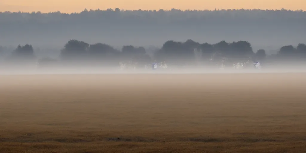 Image similar to the rising sun sent fingers of light through the pale white mists of dawn. a wide plain spread out beneath them, bare and brown, its flatness here and there relieved by long, low hummocks.