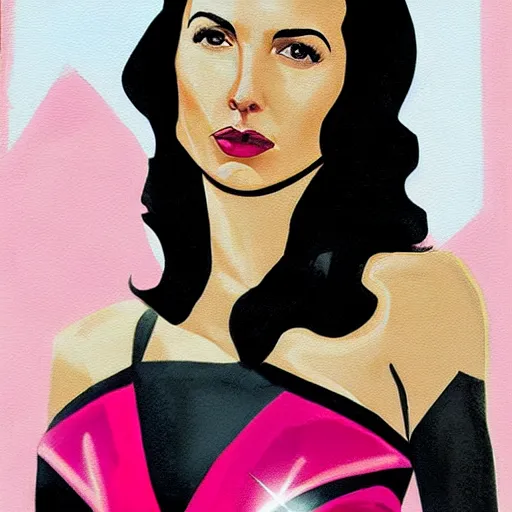 Prompt: a streamline moderne painting of gal gadot as the pink power ranger in the style of keanu reeves, and in the style of michael jackson. symmetry, smooth, sharp focus, semi - realism, intricate detail.