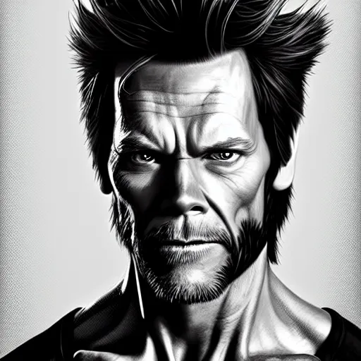 Prompt: Portrait of Kevin Bacon as Wolverine, fantasy, intricate, highly detailed, digital painting, trending on artstation, sharp focus, illustration, style of Stanley Artgerm