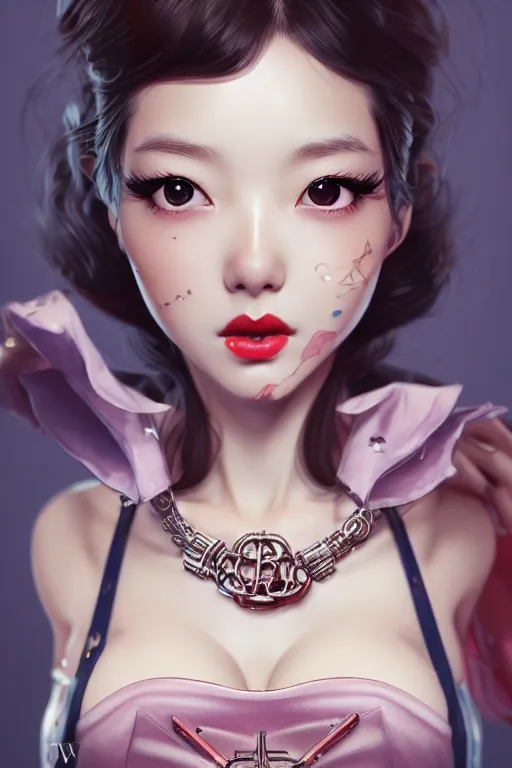 Image similar to a pin up and beautiful fashion and charming and dreamlke japan girl with jewelry, art by artgerm & jeehyung lee & wlop, hyperdetailed, 8 k realistic, lv, dior, symmetrical, frostbite 3 engine, cryengine, dof, trending on artstation, digital art, lv, dior