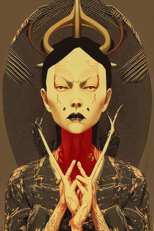 Image similar to portrait of baphomet by james jean by ilya kuvshinov kintsugi