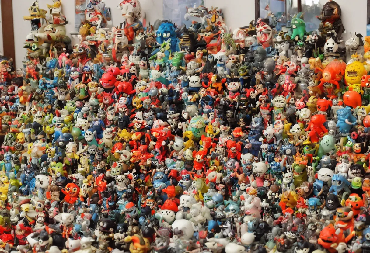 Image similar to vintage collection of 1 9 6 0 s japanese monster toys on display