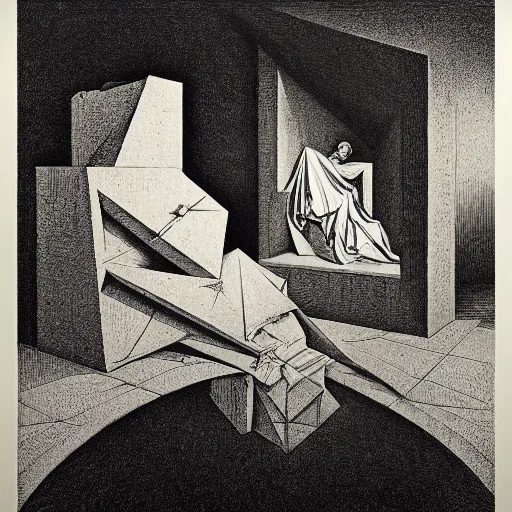 Image similar to lithography on paper secret lair conceptual figurative post - morden monumental dynamic portrait by goya and escher and hogarth, illusion surreal art, highly conceptual figurative art, intricate detailed illustration, controversial poster art, polish poster art, geometrical drawings, no blur