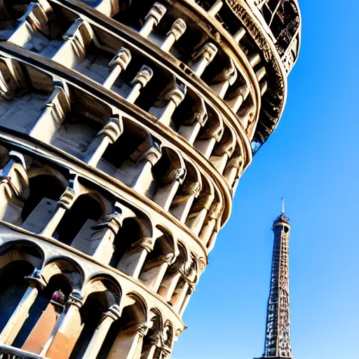 Image similar to The Leaning Tower of Pisa near the Eiffel Tower
