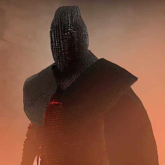 Image similar to kanye yeezus tour with a maison margiela mask reimagined as a boss in dark souls, dark cinematic, volumetric, realistic, cinematic lighting, ray tracing, unreal engine 5, unreal engine render, octane render, hyper realistic, photo, 8 k