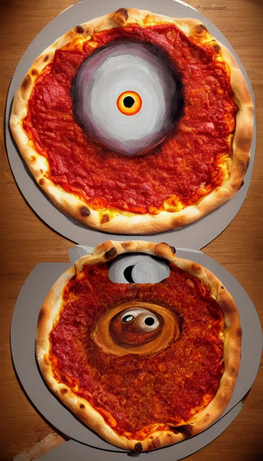 Image similar to the eye of sauron on top of a pizza nova, photorealistic,