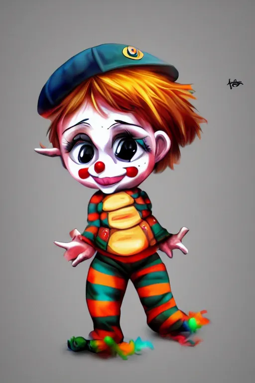 Image similar to a baby clown, highly detailed, digital art, sharp focus, trending on art station, anime art style