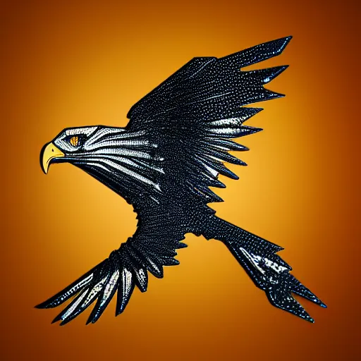 Image similar to 2 dimensional, vector, low poly, clear crystal eagle icon, black background, cgsociety, artstation, octane render