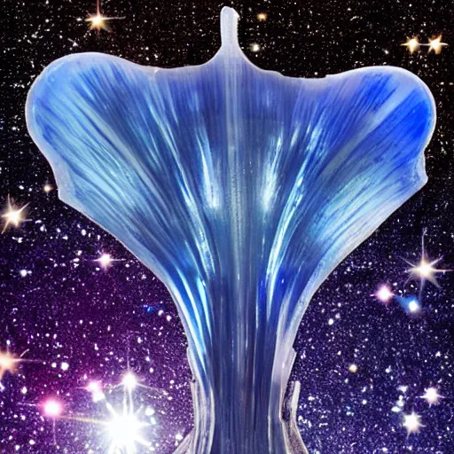 Image similar to blue ice crystal hat sculpture of galaxy