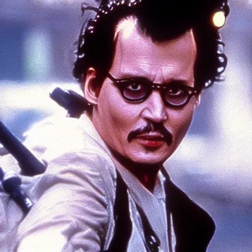 Image similar to Johnny Depp as a Ghostbuster in the movie Ghostbusters