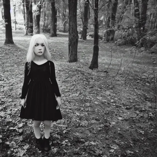 Image similar to goth girl, 7 years old, nature photography