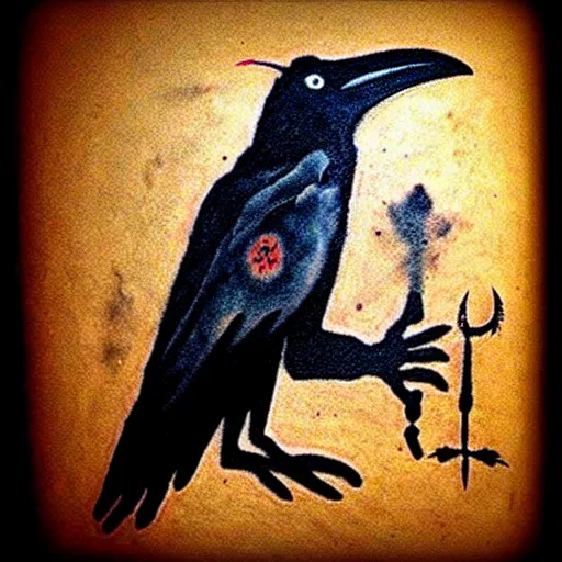 Prompt: raven - shaman with tatoo, prehistoric cave painting