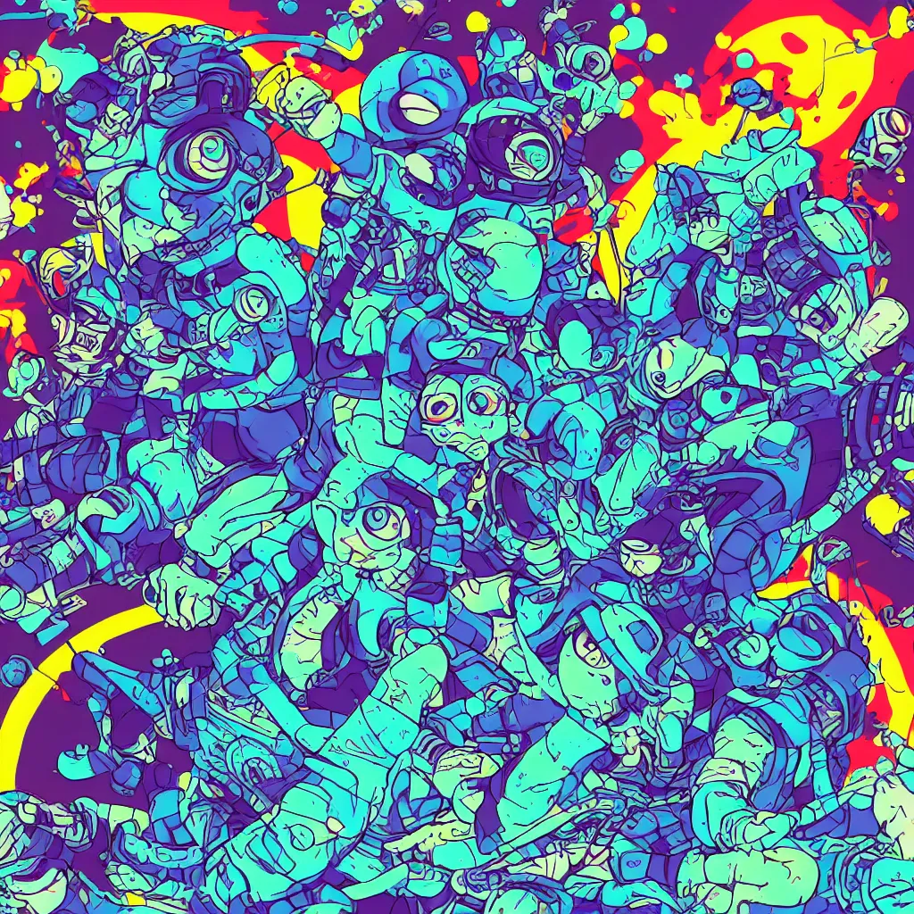 Image similar to indigo toads, ryuta ueda artwork, breakcore, jet set radio artwork, y 2 k, gloom, space, cel - shaded art style, broken rainbow, data, minimal, speakers, code, cybernetic, dark, eerie, cyber