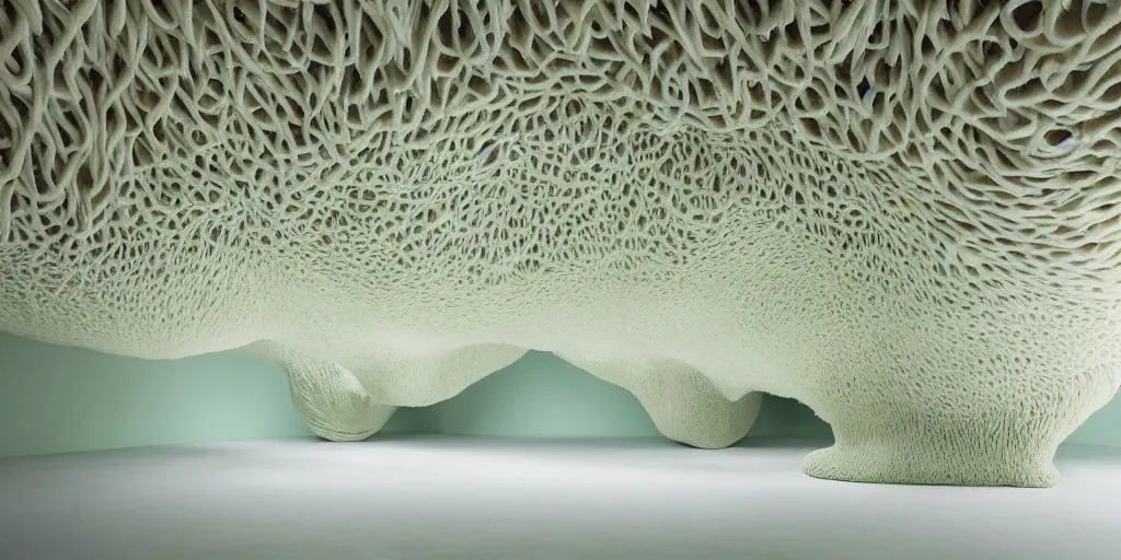 Prompt: soft biomorphic tactile structures by ernesto neto, light - mint with light - pink color, 4 k, insanely quality, highly detailed,