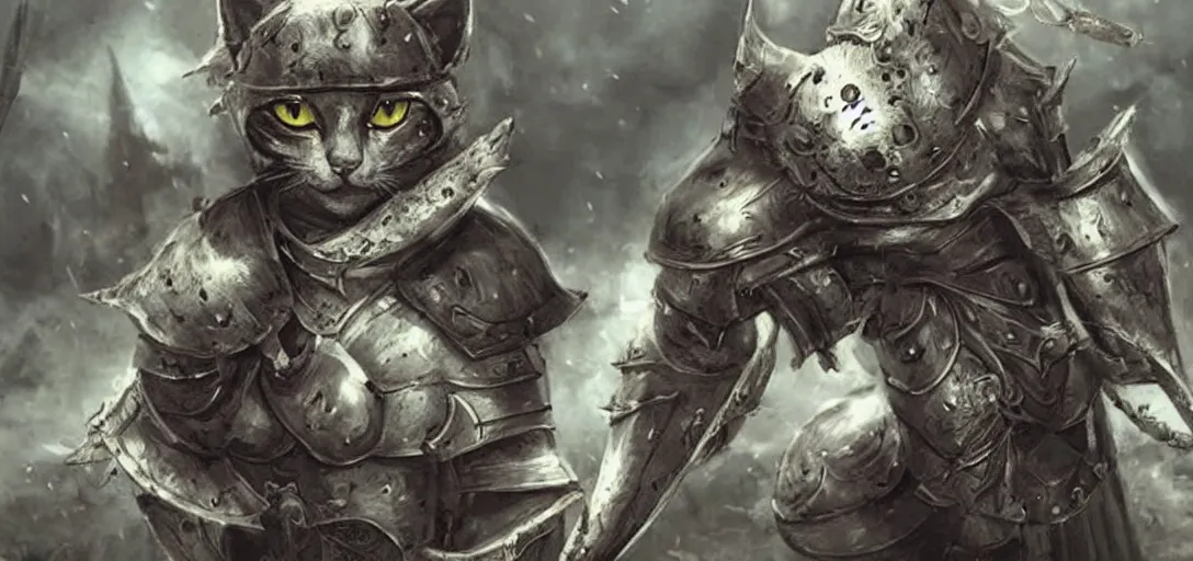 Image similar to cute cats wearing dark souls style armor