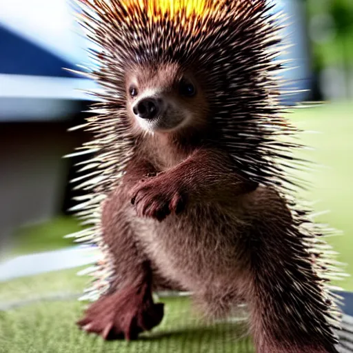 Image similar to an adorable superhero porcupine