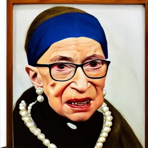 Prompt: ruth bader ginsburg with a pearl earring, painting by vermeer