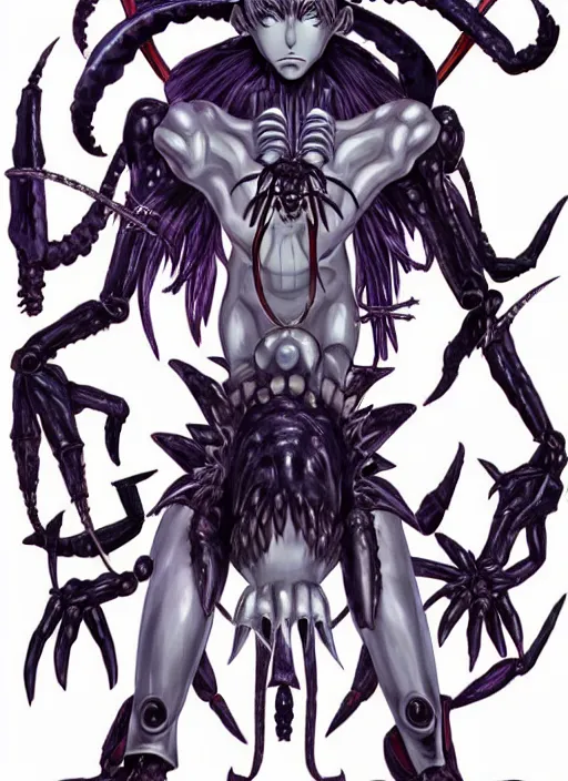 Prompt: shin megami tensei art of a demon called mi - go, crustacean humanoid, art by kazuma kaneko, ( ( ( ( ( ( ( ( ( ( human ) ) ) ) ) ) ) ) ) ) demonic! compedium!, digital drawing, white background, high quality, highly detailed