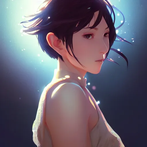 Image similar to a portrait of woman - kun, shiny, intricate, tone mapped, ambient lighting, highly detailed, digital painting, artstation, concept art, 4 k, god rays, stunning beautiful, glowing eyes, sharp focus, by makoto shinkai and akihiko yoshida and hidari and wlop