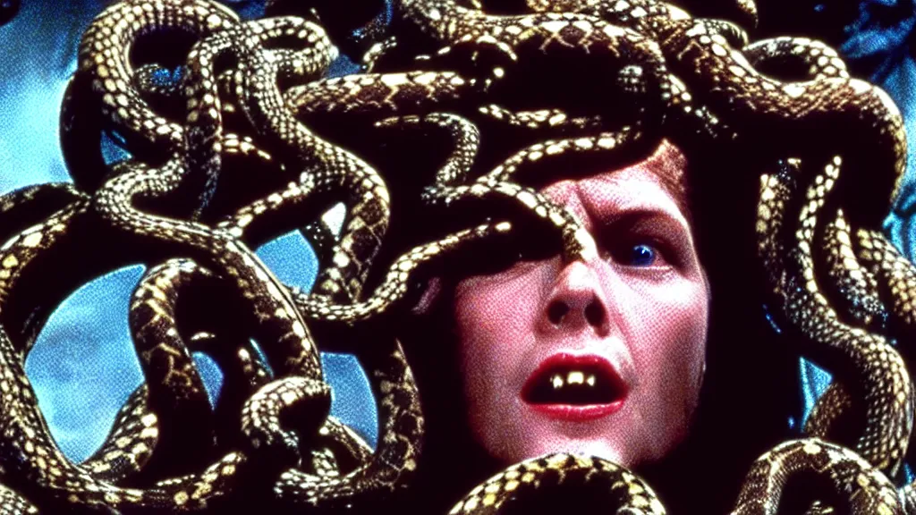 Image similar to medusa, with snakes for hair, still from the movie the thing ( 1 9 8 1 )