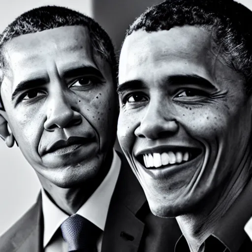 Image similar to A portrait Obama teams up with a teenage Obama, perfect faces, 50 mm, award winning photography