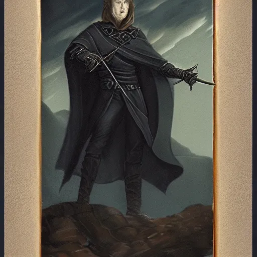 Image similar to portrait of small pale cowardly man wearing dark cloak, rogue, fear, fantasy artwork, dnd, looking sideways, high fantasy