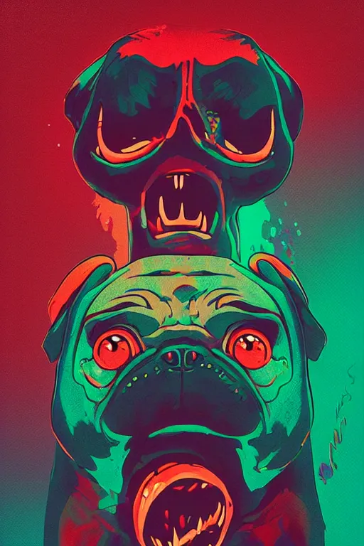 Image similar to demon pug eating flesh. art by mike winkelmann, sticker, colorful, illustration, highly detailed, simple, smooth and clean vector curves, no jagged lines, vector art, smooth