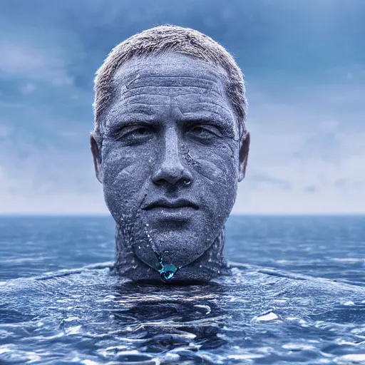 Prompt: a water sculpture of a human head on the ocean water, water manipulation photoshop, behance, ray tracing, cinematic, in the style of johnson tsang, long shot, hyper detailed, hyper realistic, 8 k resolution, sharp focus, realistic water, award winning