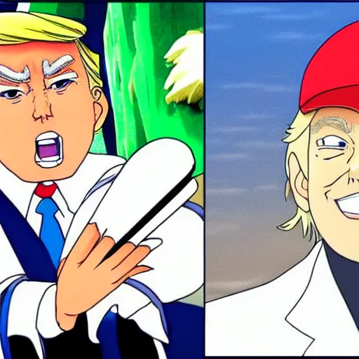 Prompt: Donald Trump as an anime character from Studio Ghibli