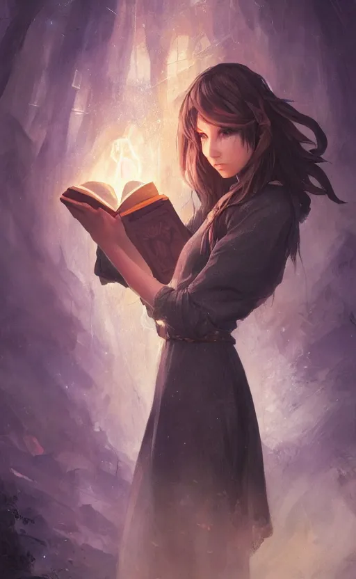 Image similar to a girl from final fantasy live action, holding a book and casting a spell, evocative, mystical night, very very very very detailed, award winning, masterpiece digital painting by greg rutkowski, alex grey, artstation, 4 k wallpaper