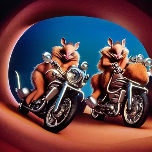 Prompt: uhd photorealisitc candid photo of the biker mice from mars. hyperdetailed, accurate, studio lighting. photo by annie leibowitz and steve mccurry