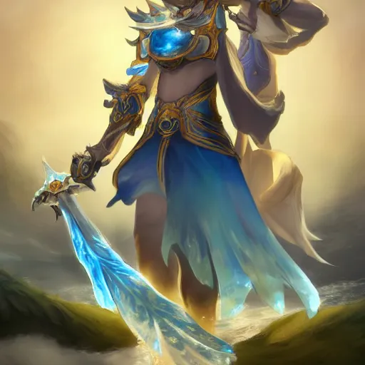 Image similar to fantasy art of childe ( tartaglia ), a water god from genshin impact that controls the power of water sword. digital art, fantasy art, high quality, trending on artstation, league of legends splash art