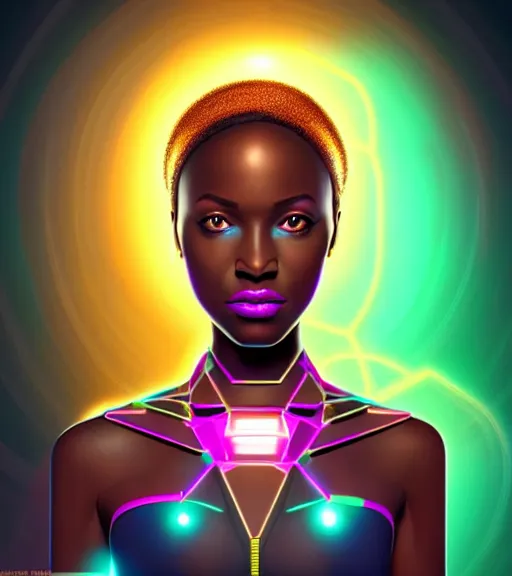 Image similar to symmetry!! african princess of technology, solid cube of light, hard edges, product render retro - futuristic poster scifi, lasers and neon circuits, beautiful dark skin african princess, intricate, elegant, highly detailed, digital painting, artstation, concept art, smooth, sharp focus, illustration, dreamlike, art by artgerm