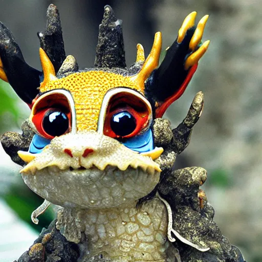 Image similar to a cute eastern dragon with big eyes and friendly