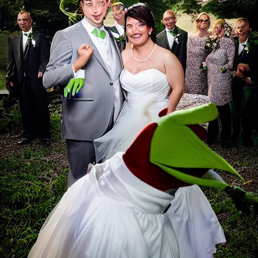 Image similar to Kermit thr Frog photobombing wedding photos