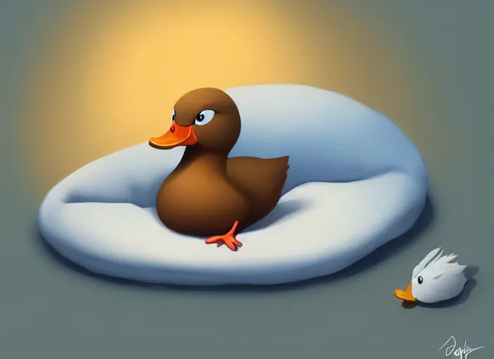 Image similar to cute duck tucked in bed and going to sleep, by disney pixar, digital painting, trending on artstation, award winning art, stylized painting