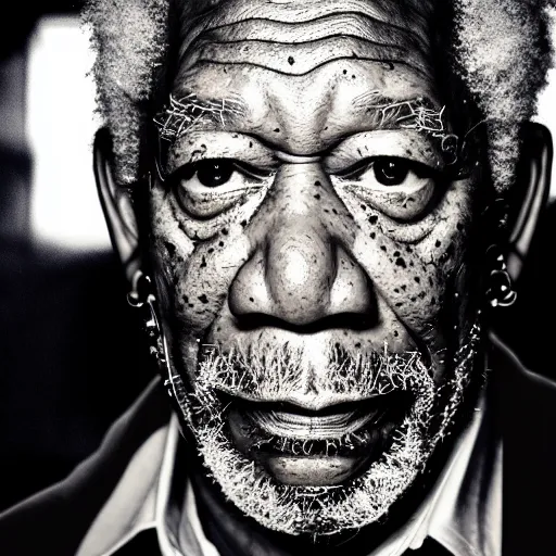 Prompt: a studio photograph of Morgan Freeman as a rapper in 2022, portrait, 40mm lens, shallow depth of field, close up, split lighting, cinematic
