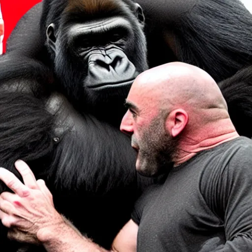 Prompt: Joe Rogan gets attacked by Silverback Gorilla