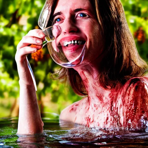 Image similar to a person bathing in wine, portrait photograph